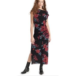 Free People Carmel Midnight Floral Print Midi Dress Women XS Black Whimsigoth